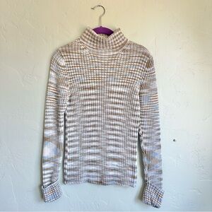 GAP Women’s Y2K Chunky Ribbed Striped Blue Beige Knit Turtleneck Sweater‎ Small